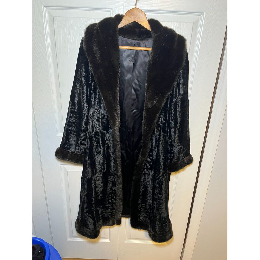 Vintage Borella by Sportowne Black Faux Fur Swing Coat Women's Size 16